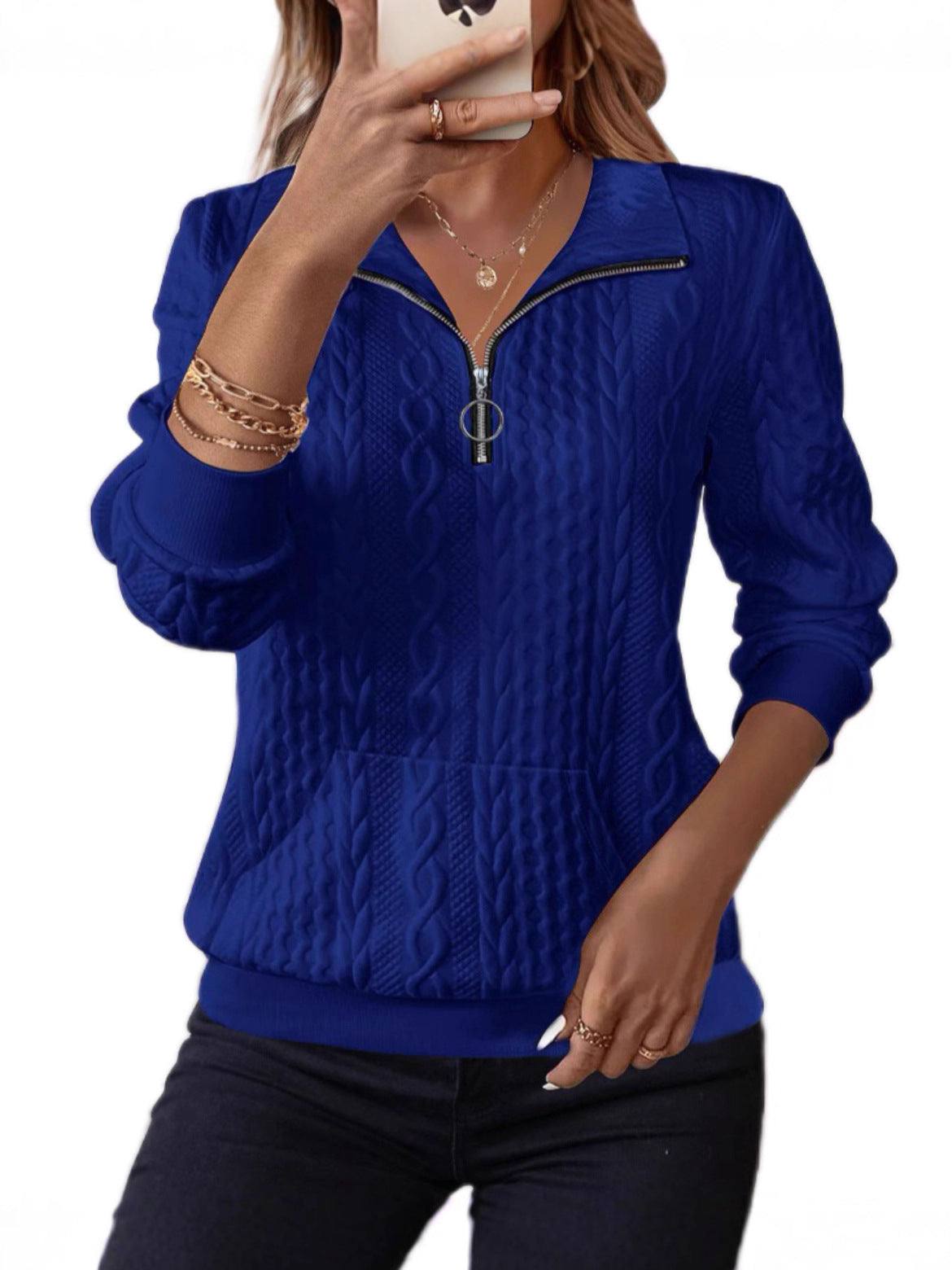 Womens Half-Zip Long-Sleeve Hoodie With A Casual Turn-Down Collar