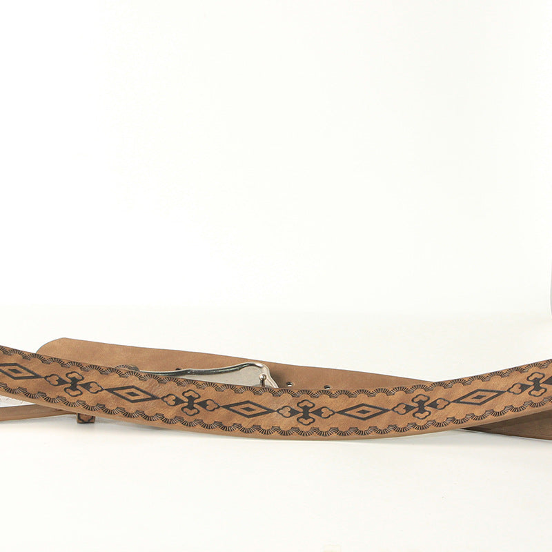 Retro Embossed Antique Silver And Blue Turquoise Alloy Buckle Belt